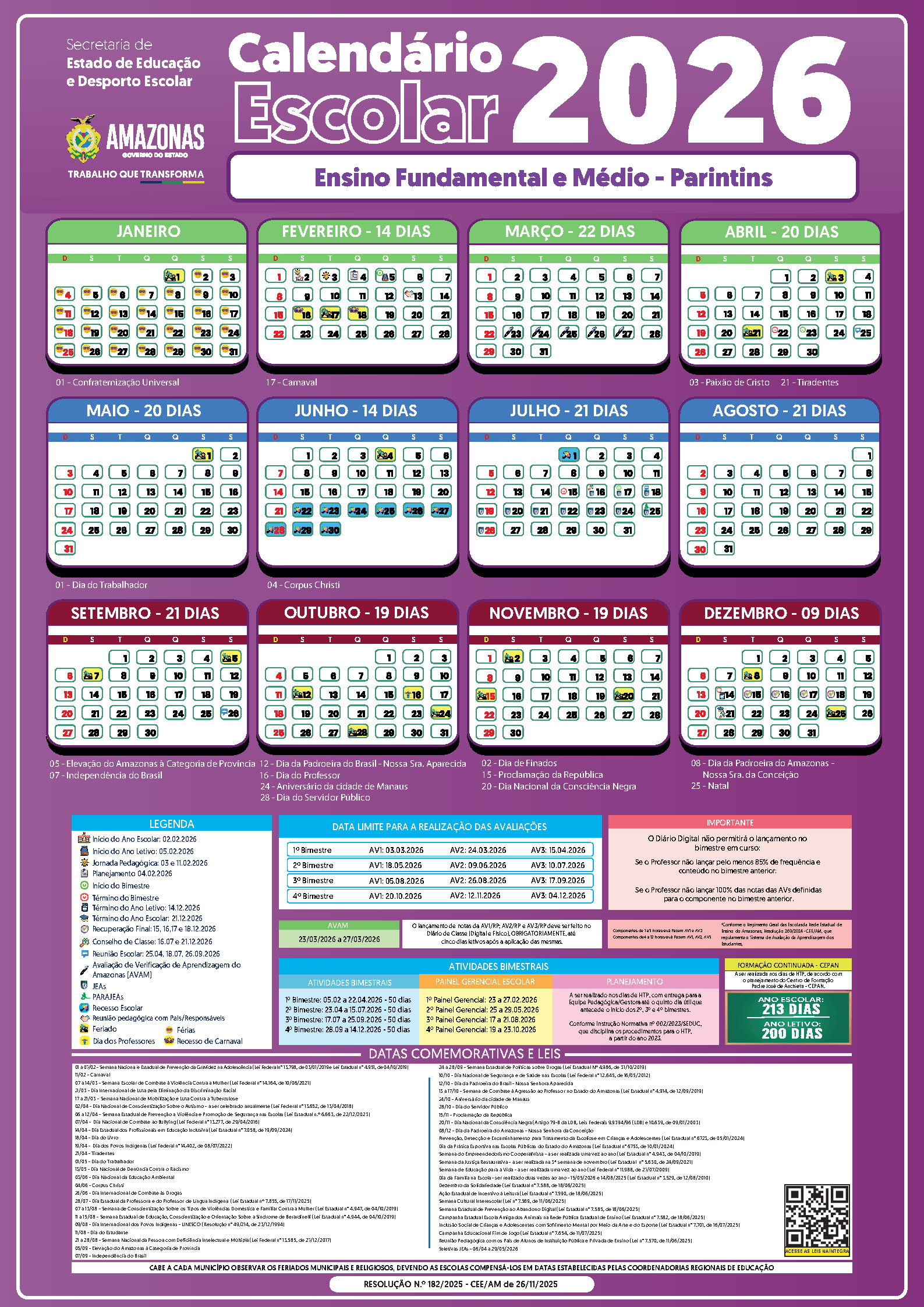 CALENDARIO 2026   Ensino Fundamental e Mdio   Parintins